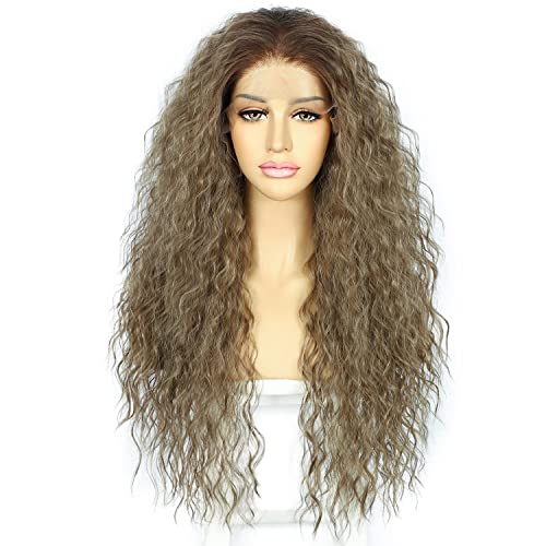 Sapphirewigs Curly Lace Front Wig Brown Curly Synthetic Wigs for Women 13x3 Daily Wear Party Christmas Halloween Heat Resistant 26 inch