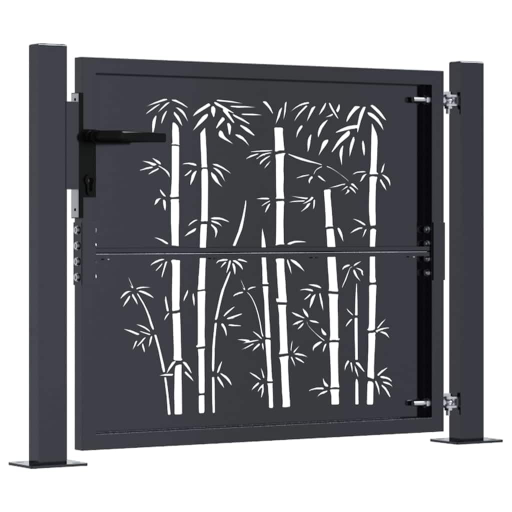 Portal Jardín Acero Antracita, 100 x 100 cm, Diseño Bambú Corte Láser