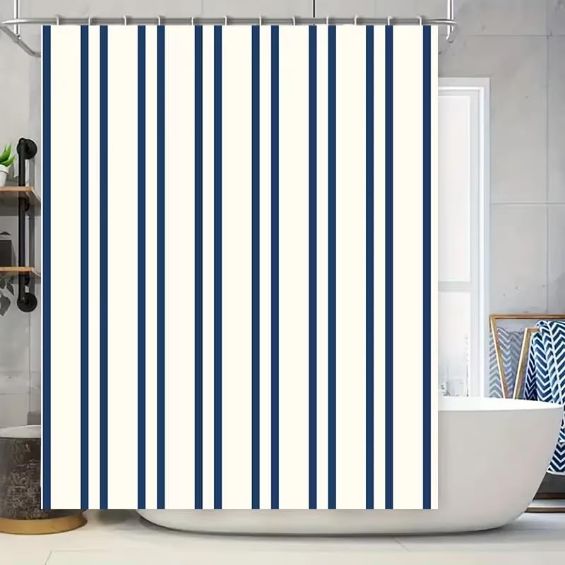 Rideau de douche classique à rayures 120x170cm avec tapis