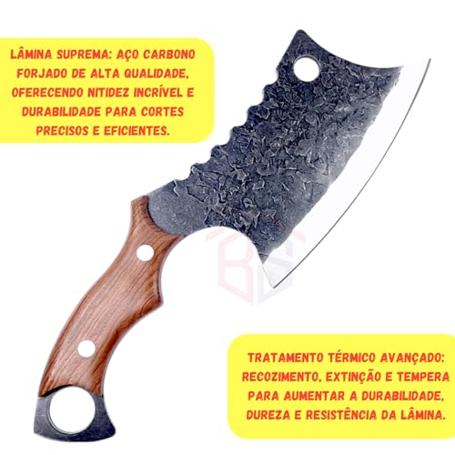 Cutelo Faca Forjado Rustico Artesanal Viking Com Bainha Para Churrasco Camping Sobrevivência (Marom)