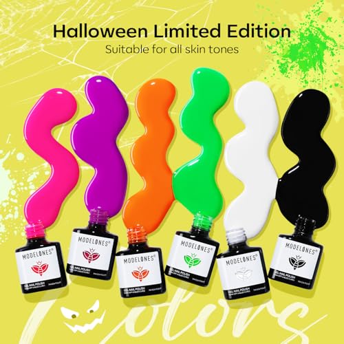 Image of modelones Halloween Gel Nail Set 6Colors Glow in the Dark Blak Green Red