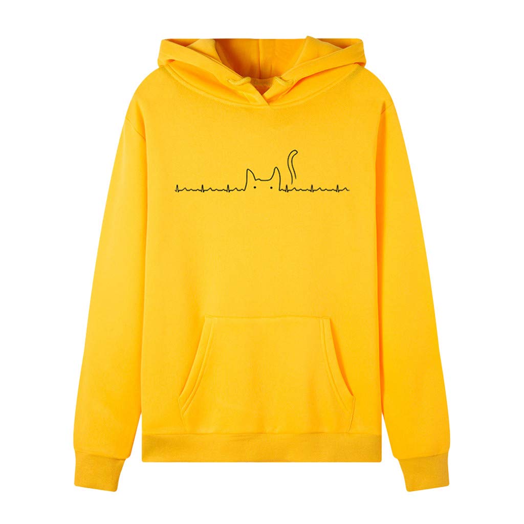 Women Long Sleeve Print Hooded Sweatshirt Autumn Winter Blouse Lady Tops