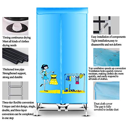QIMO Clothes Dryer 220v Foldable Electric Portable Household Folding-Dry Machine Adjustable Timer Low Noise for Home,Laundry,Apartment 900W (Blue)