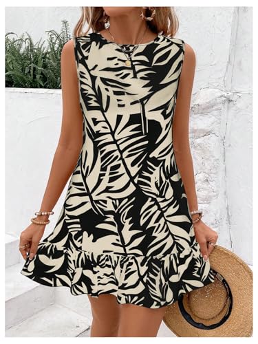 Image of SOLY HUX Women's Boho Knot Back Sleeveless Swing Shift Dress Flounce Ruffle Hem Summer Dresses