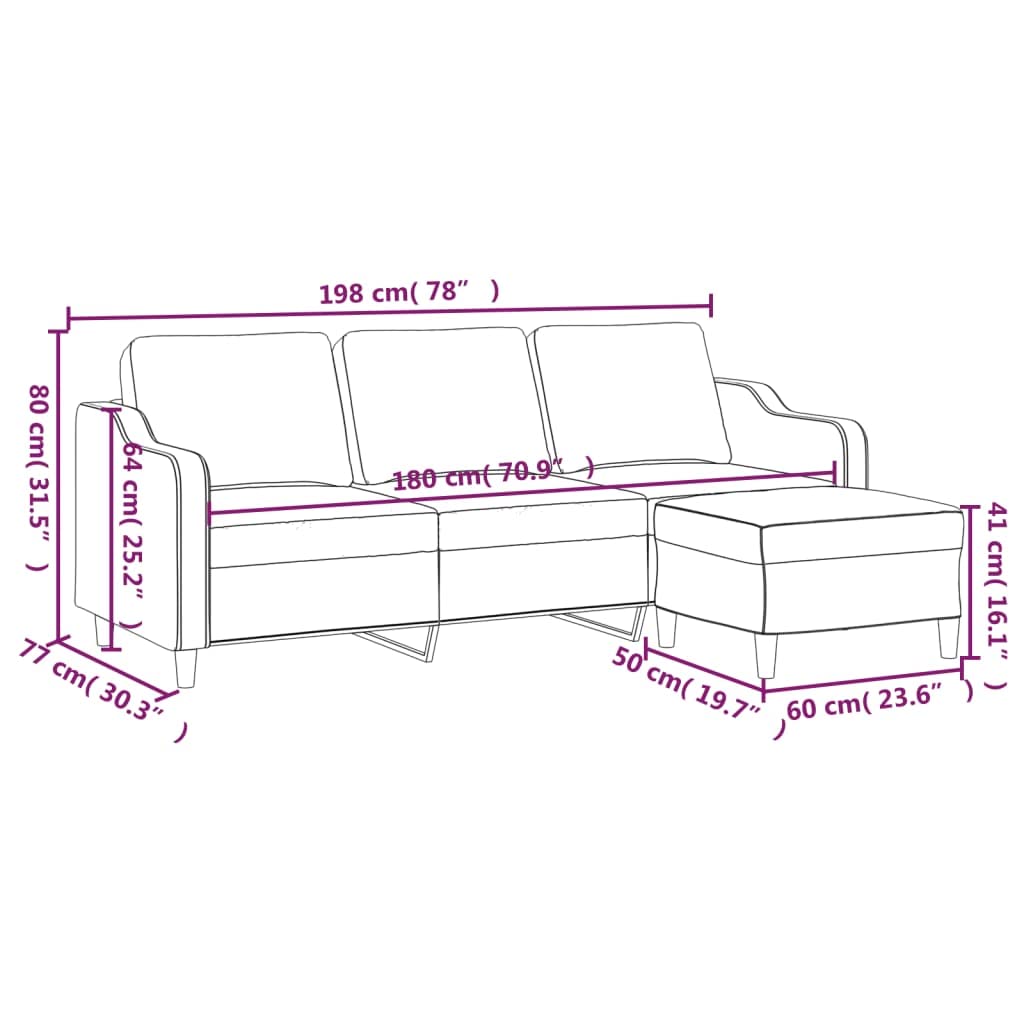 3-osobowa sofa z taboretem, brązowa, 180 cm, materiał tapicerowany, meble tapicerowane do salonu, salonu, pokoju gościnnego, z funkcją relaksu, miejscem do przechowywania, wysuwana, solidne