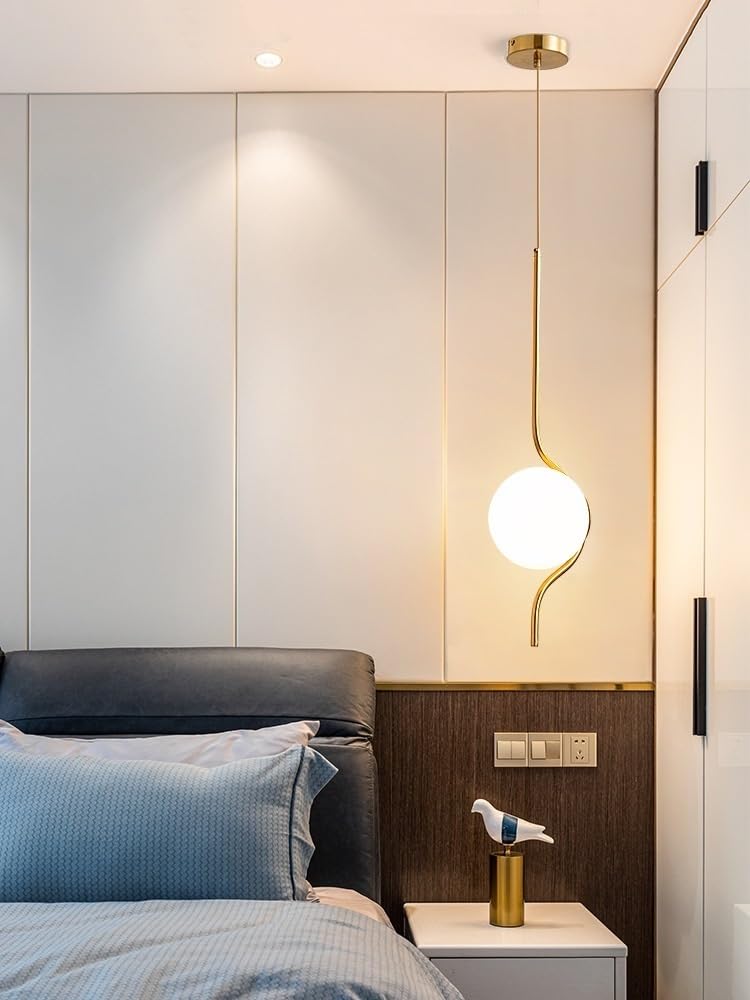 Iluminación Colgante inalámbrica con Pilas con Bombilla Recargable USB y Mando a Distancia, lámpara Colgante de Mediados de Siglo no Cableada con Pantalla de Globo de Cristal Blanco, para Cocina, is