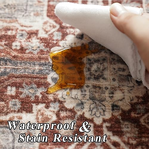 RUUGME 10x12 Washable Area Rug - Stain Resistant Carpet Soft Area Rugs for Living Room Vintage Lightweight Rugs for Bedroom with Non Slip Backing Indoor Ultra-Thin Rugs Home Decor 10x12 Brick