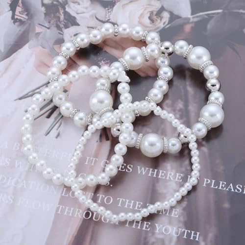 Vintage Layered Pearl Bracelet Gold Pearl Chain Bracelet Pearls Bangle Bracelets Elastic Heart Bracelets Pearls Hand Chain Jewelry for Women4