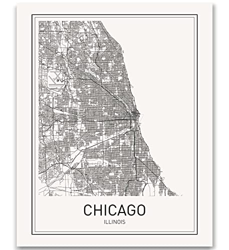 Chicago Print Map of Chicago City Maps Chicago Map Print Map Art Print Black and White Map Illinois Map Wall Art Modern Cities Minimalist Map Art 8x10 Unframed