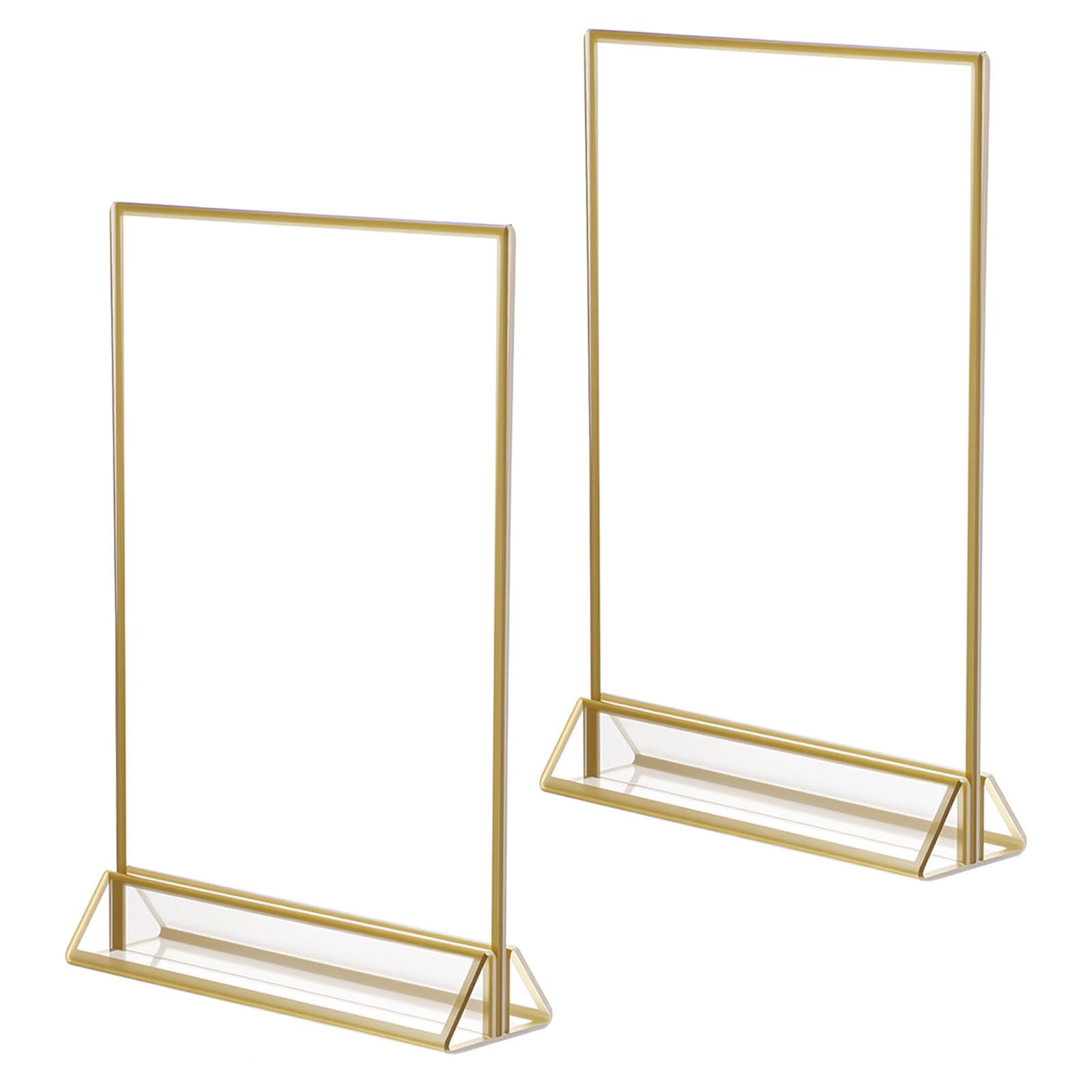Healvian Soporte de Acrílico Transparente Triangular 85X11 Pulgadas Borde Dorado Porta Números de Mesa para Bodas Expositor de Menú y Letreros de Escritorio Base Estable para