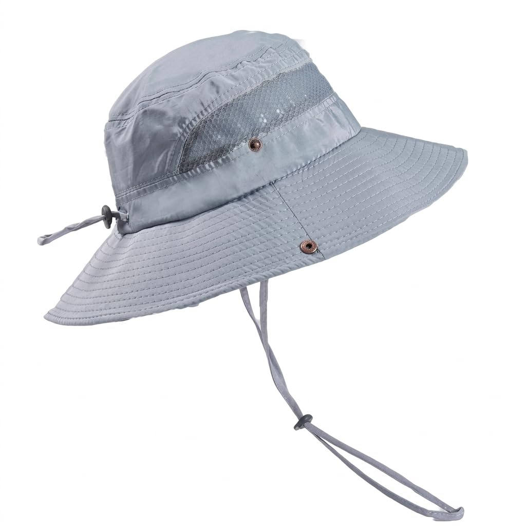 Synthetic Mens Sun Hat Wide Brim Summer Sun Cap For Men Uv Protection Fishsing Hat Foldable Bucket Hat Outdoor(Grey), Free Size-image-6