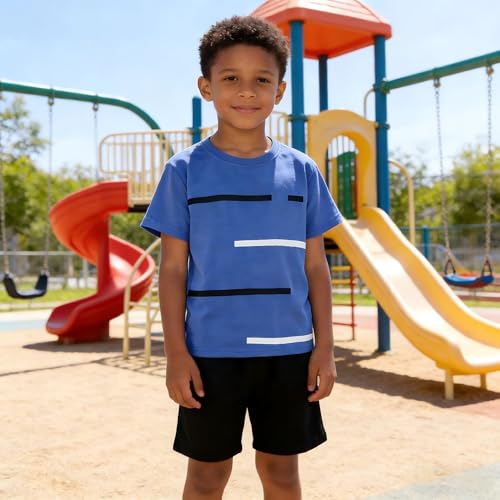 Image of 4-8T Toddler Boys 2-Piece Summer Casual Outfit Striped Print Short Sleeve T-Shirt & Shorts Set