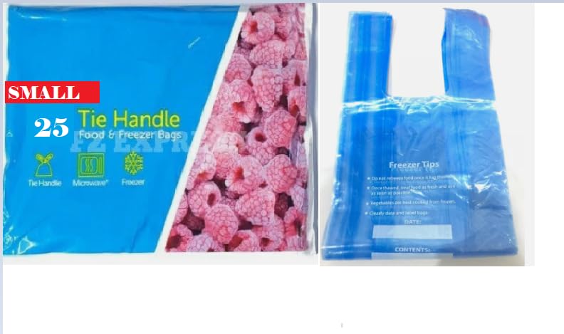 Food Storage Bags with Tie Handle, Freezer Safe (25, Blue, Small)