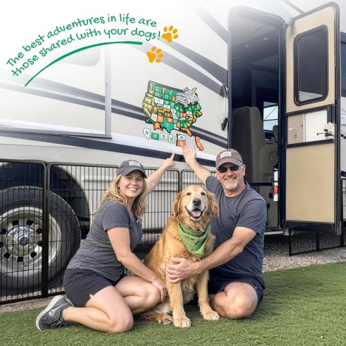 Image of FXW Instant Dog Playpen with RV State Travel Map for Camping Outdoor Yard | Quick-Setup Play Yard, 16 Panels + 50 USA State Decals, 40inch for Medium and Large Dogs | Patented