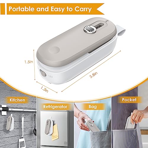 FEPPO Mini Bag Sealer, Bag Sealer with Cutter 2 in 1 Heat Sealer, Portable Chip Sealer Handheld Food Sealer Mini Sealing Machine For Plastic Bags Chip Bags Food Storage (Battery Included)