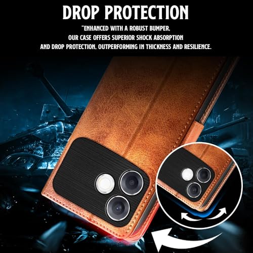 Image of WOW IMAGINE Shock Proof Flip Cover Back Case for Oppo F33 Pro 5G (Magnetic Button Flip Case | Wallet Pockets & Stand | Leather Finish | Alder Brown)