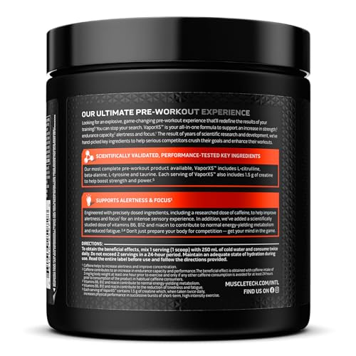 MuscleTech Vapor X5 Pre Workout Powder, Energy Drink with 3g Creatine Monohydrate Powder, Beta Alanine, Alertness and Performance with Caffeine, 30 Servings, 252g, Fruit Punch - Image 3