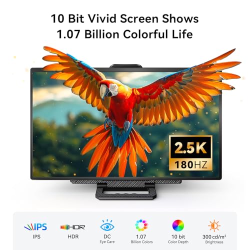 Image of 24 inch 180Hz Gaming Monitor, 2.5K 2560x1440 QHD Fast IPS 112.5% sRGB Large Portable Monitor, Height & Rotation Adjustable Stand Type-C HDMI Eye Care External Screen for Laptop Phone PS4&5 Switch Xbox