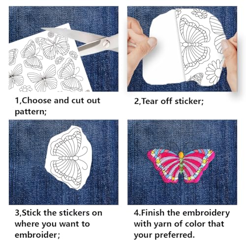 BENECREAT 4Sheets 111Pcs Sunflowers Butterfly Water Soluble Embroidery - Image 3