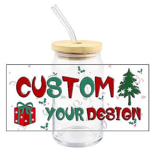 Personalize Christams 16OZ UV DTF Glass Cup Can Wrap Transfers Stickers Drinks for DIY Glass Mug Logo Custom Labels Decals (50pcs 10designs)