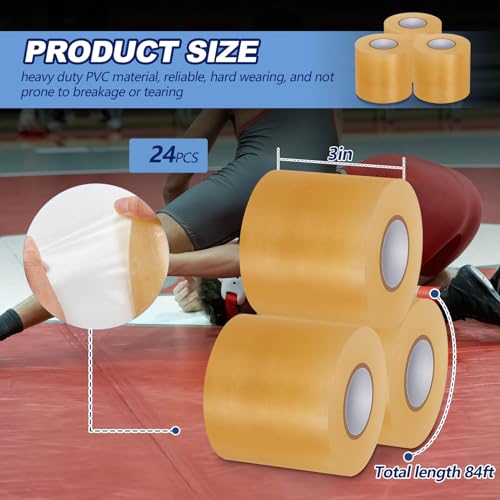 Image of Pangda 24 Pack Wrestling Mat Tape 3 or 4 Inch Heavy Duty 7 Mil PVC | Carpet Tape for Wrestling Grappling Exercise, Mats Seaming Cover Gym Floor Carpet Seam, Secure Gym Floor Mat Seams
