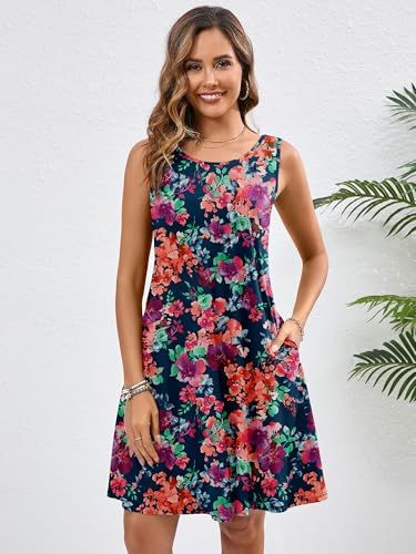 Image of Heymoments Women's Summer Sleeveless Crewneck Dresses Casual Loose Fitted Tank Sundress with Pockets