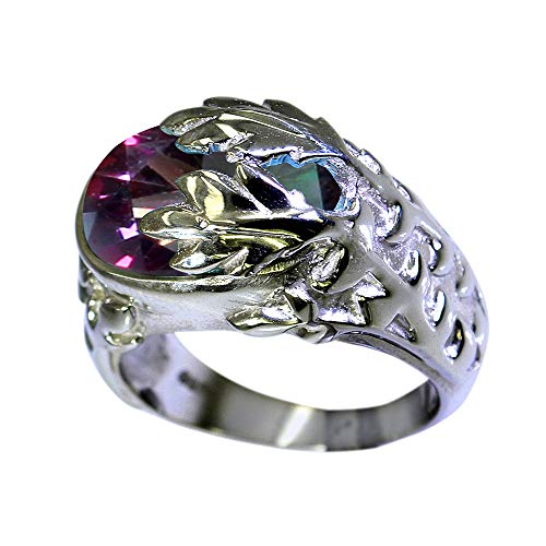 Bague en argent sterling 925 quartz mystique ovale pour femme et homme