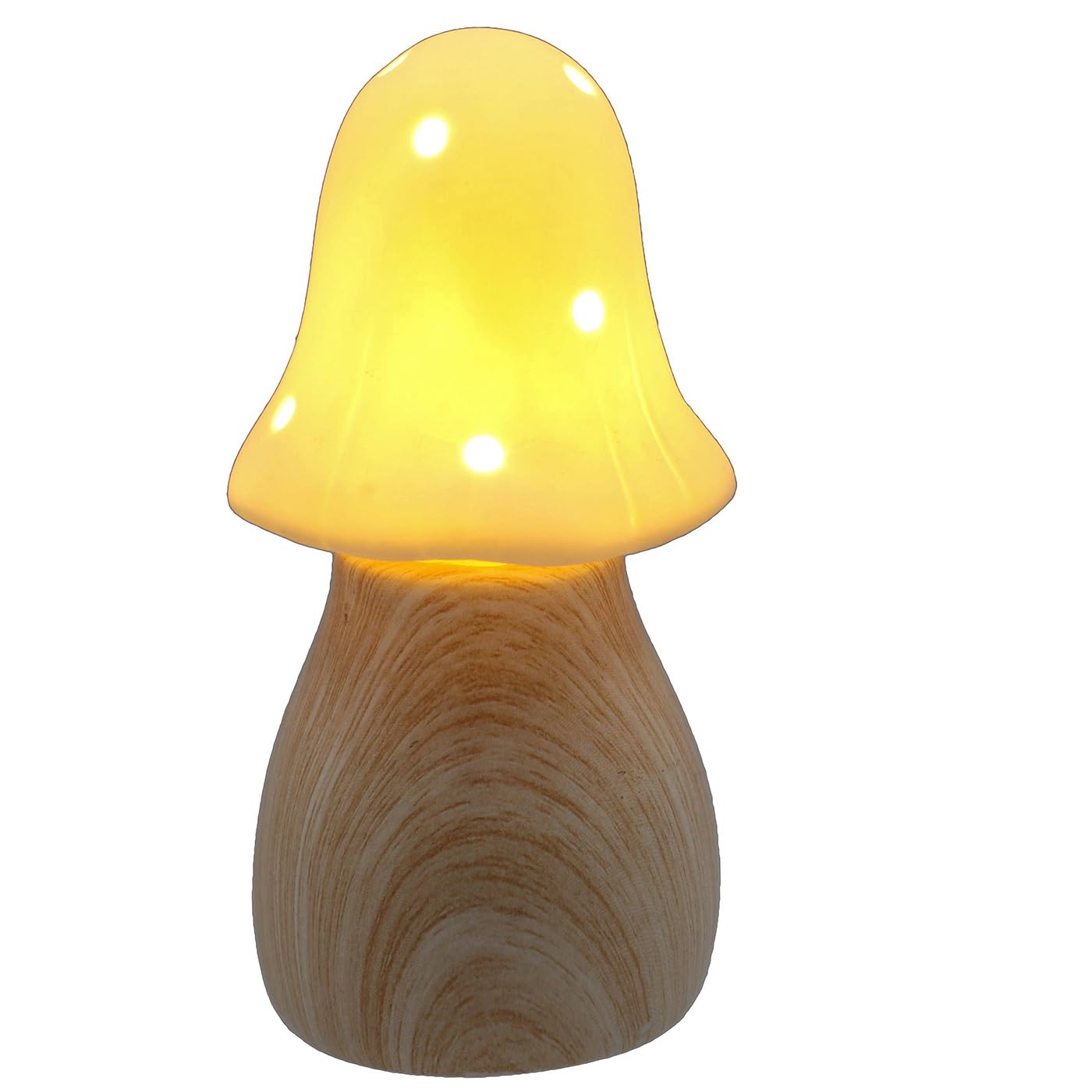 Shudehill Giftware Mushroom Glow Small Lamp Ornament - Button, Tall or Toadstool Designs with Wooden Base and Cream Neutral Top (Tall)