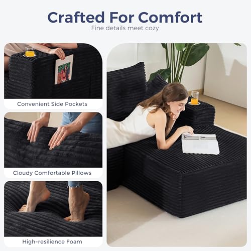 Image of MAXYOYO 132 inch Giant U-Shaped Modular Sectional Couch, Modern Boneless Couch for Living Room, Sofa in A Box, Oversized Sofa with Deep Seat, No Assembly Required, Black