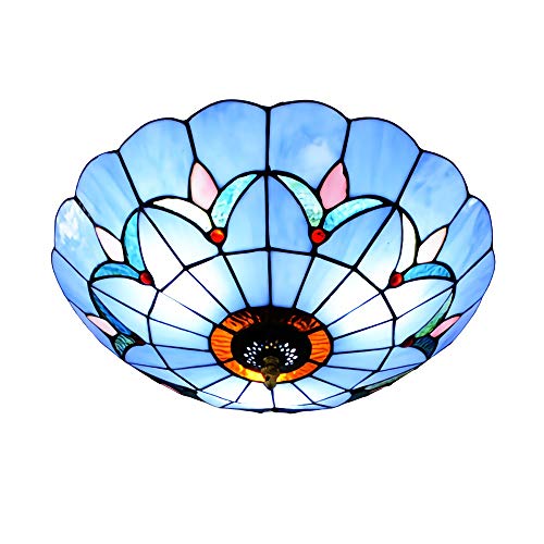 Lámparas de techo de montaje empotrado estilo Tiffany, lámpara de techo de pasillo con pantalla de vitrales vintage, lámpara colgante de decoración retro moderna para sala de estar, dormitorio, blanc