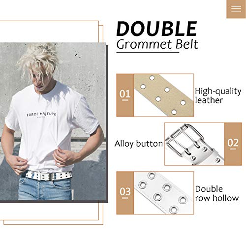 1 Pcs Double Grommet Belt, Genuine Leather Punk Rock Rivet Belt for Women Men Jeans Dresses3