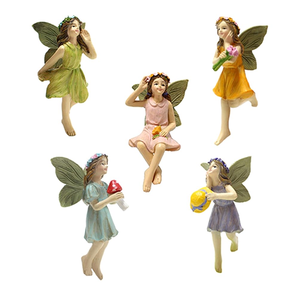 Luejnbogty Fairy Figurine 5Pcs Resin Fairy Figures With Fly Wing Miniature Fairy Garden Figurines Lovely Fairy Statue For Landscape Easy Install