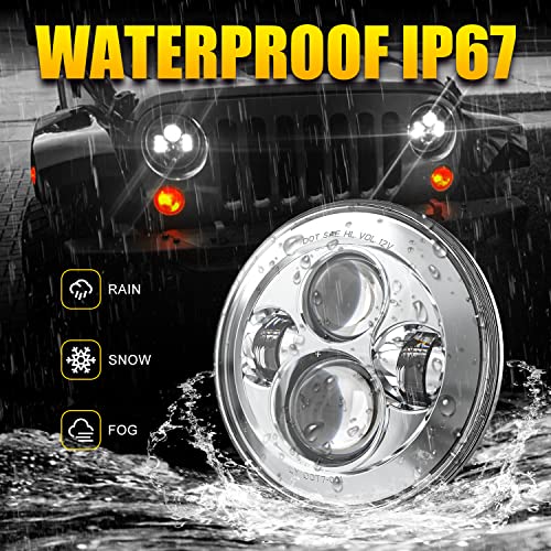 Lx-Light Dot Silver 7 Inch Round Led Headlight With Emc Compatible With Jeep Wrangler Jk Jku Tj Lj Cj Hummer H1 H2 Chevy Ford Gmc Etc (Pair) #TOP1
