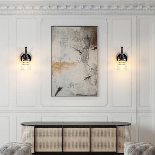 Image of Modern Black Wall Sconce, Bathroom Vanity Fixture | Clear Glass