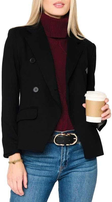 GIBSONLOOK Women's Double Breasted Blazer, Casual Work Wear, Fitted Blazer Jacket Open Front Long Sleeve Suit Jacket