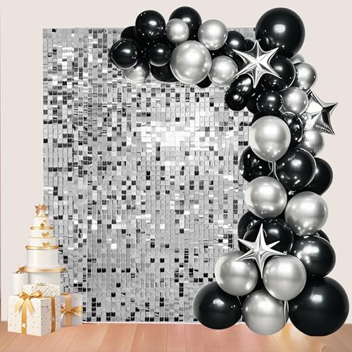 Ozikutech 24 Pcs Silver Shimmer Wall Backdrop Panels for Party Decoration