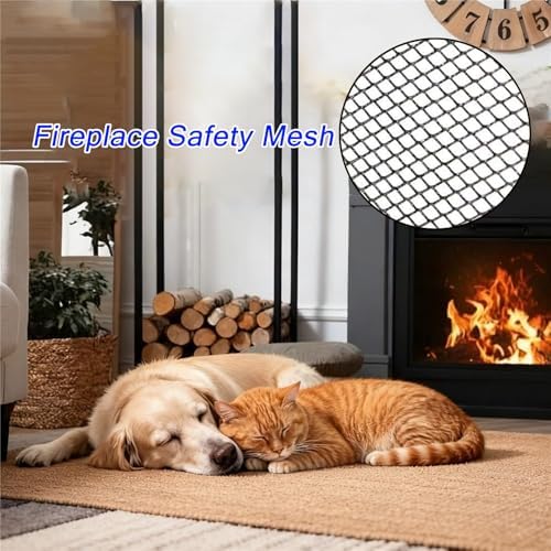 3 Panel Folding Metal Fireplace Screen with Doors, Locking Spark Guard Mesh, Safe Fireproof Cover for Bedroom, Living Room, Home Decor (Black)