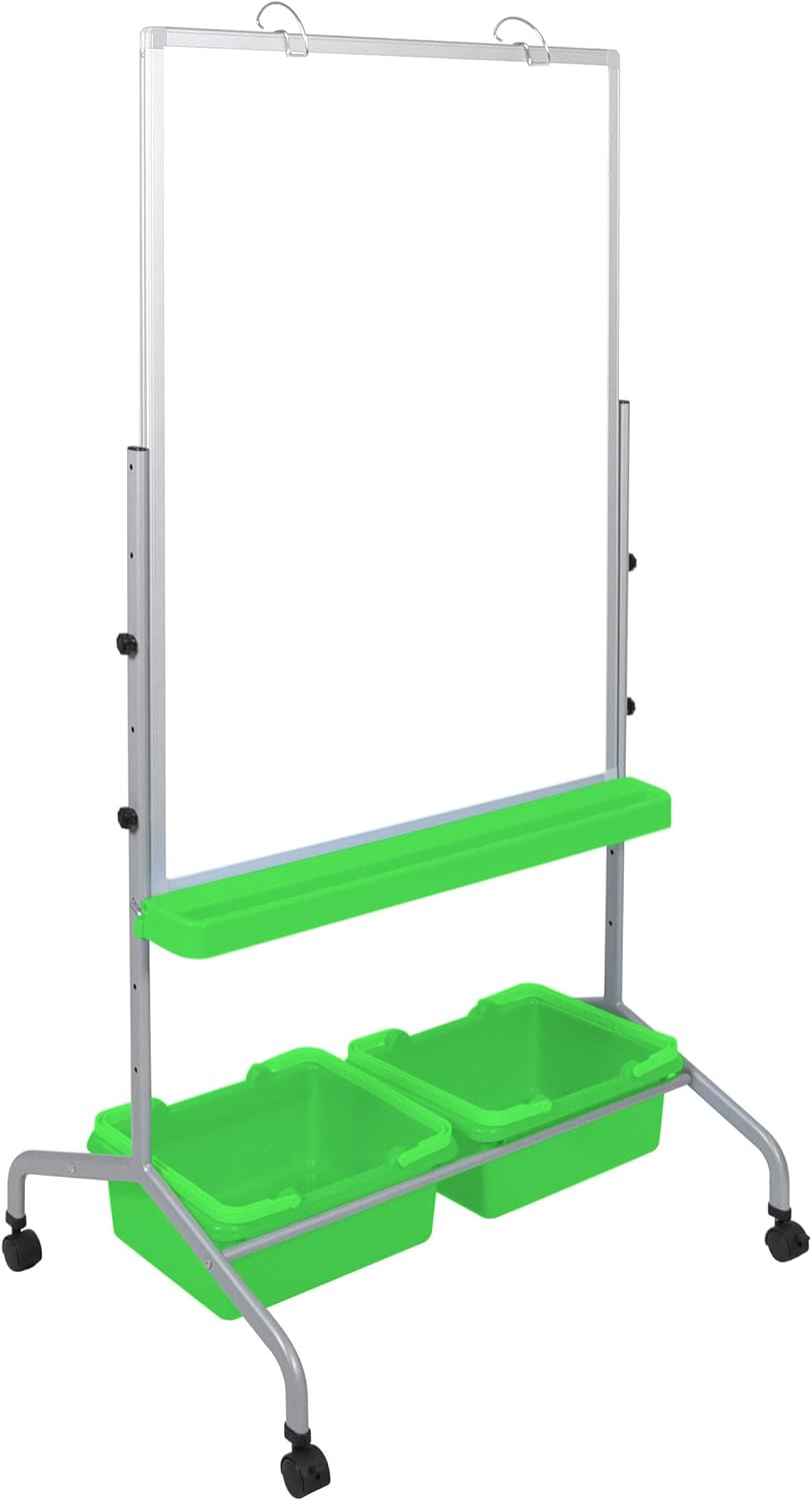 Stand Up Desk Store Mobile Whiteboard and Flipchart Easel with Storage Bins and Chart Hooks