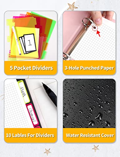 Sunee Graph Paper Notebook - 300 Pages, 5 Subject, 8.2"X10.8", 5 X 5Mm Grid Lines Notebook With 5 Pocket Colored Dividers, 3-Hole Punched Quad Ruled Paper, Black Graphing Spiral Notebooks For Math, Engineering, Writing/Drawing Journals, Home & Office #TOP5
