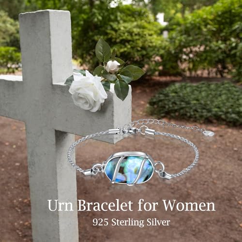 Urn Bracelet for Ashes 925 Sterling Silver Dainty Gemstone Cremation Bracelet for Ashes Keepsake Jewelry Memorial Gifts for Women Mom3