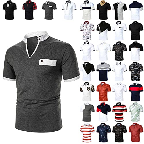 feftops Hombre Camisa Polo Manga Corta con Botones Casuales Solapa Lunares Verano Camisa Blusa Holgada Apto Top con Estampado Rayas Todas Las Ocasiones Cover