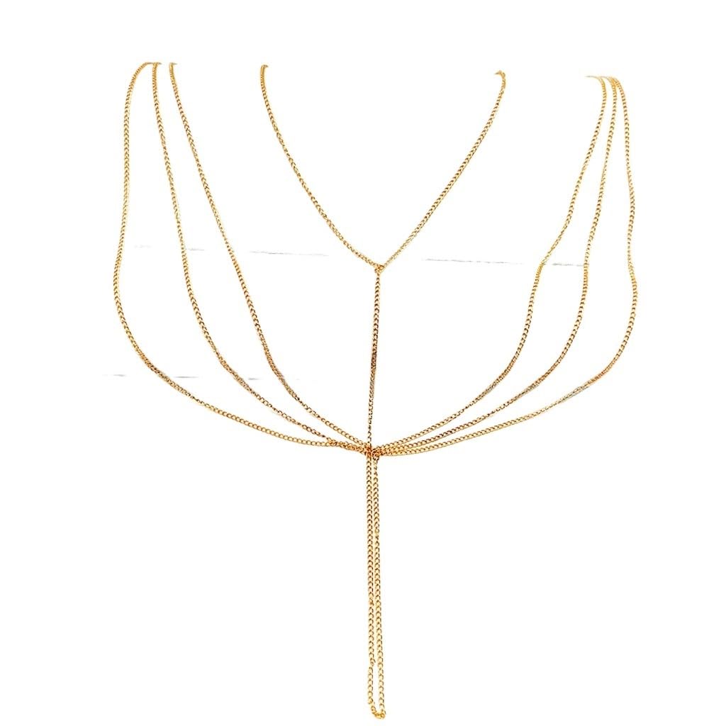 KLXSIVU Beach Body Chain Tassel Chest For Women