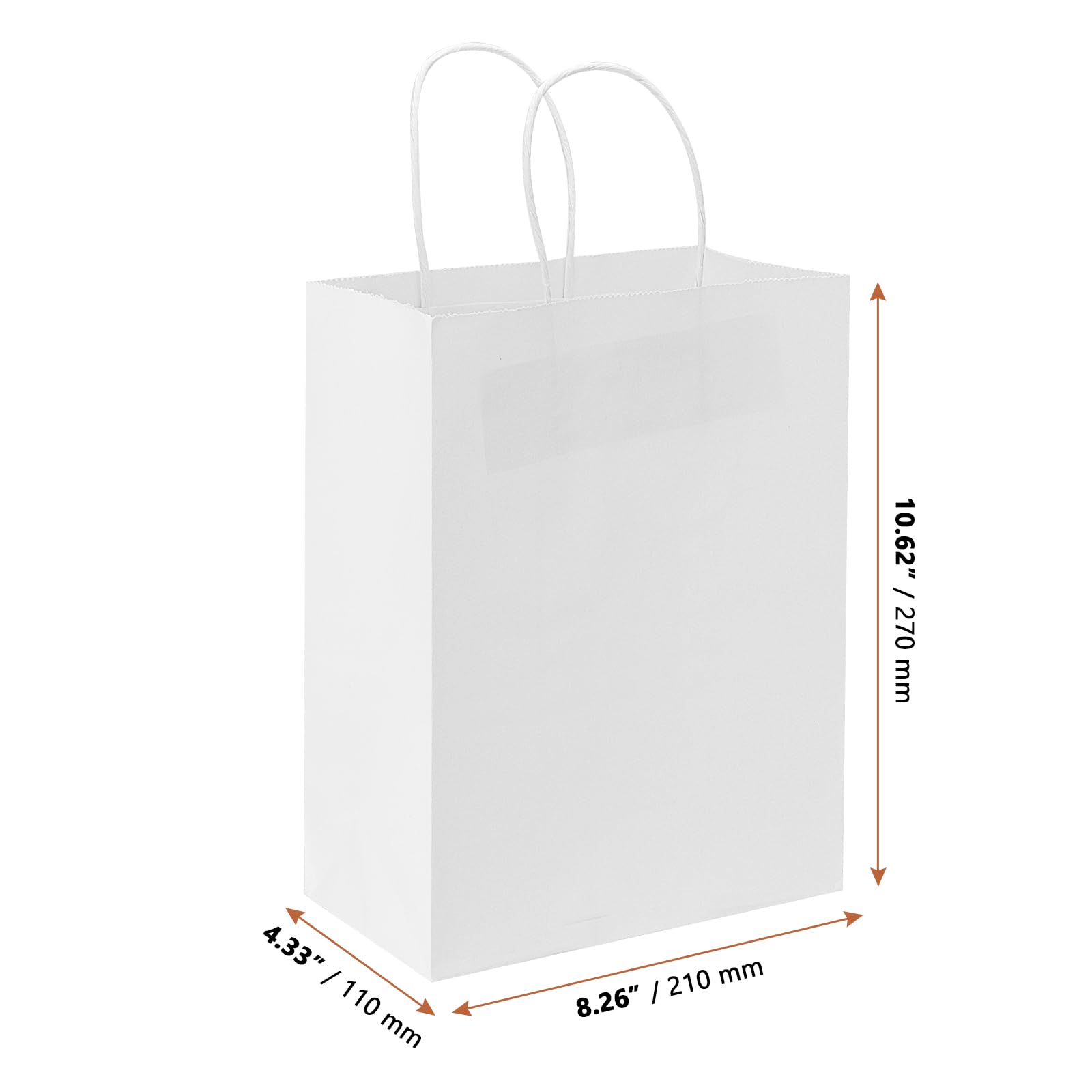 LEXININ Lot de 100 sacs cadeaux en papier blanc de taille moyenne avec poignées torsadées, 21 x 11 x 27 cm, sacs de transport en papier blanc pour courses, vente au détail