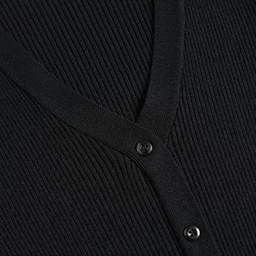 Image of Women V-Neck Long Sleeve Slim Fall Sweater Knitted Midi Dress (Black, Medium)