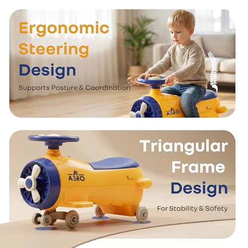 Image of R for Rabbit Iya Iya Aero Ace Swing Car for Kids, 2 in 1 Baby Ride On & Magic Toy Panda Car, ABEC7 Bearing Smooth Wheels with Storage Seat, Ideal for 2+ Years Boys & Girls, Upto 50 Kgs (Orange Blue)