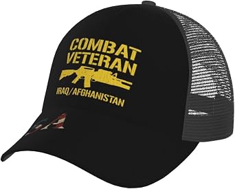 Combat Veteran Iraq and Afghanistan Trucker Hat - Snapback Hat, Breathable Mesh Baseball Cap