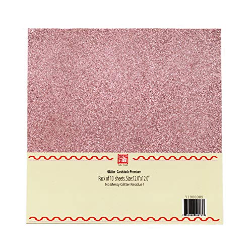 YZH Crafts Glitter Cardstock Paper, No-Shed Shimmer Glitter Papers, Cut Craft and DIY Projects Card stock, Sparkly Paper for Card Making, 12 x 12 Inch, 10 Sheets, 250 GSM (Pink)