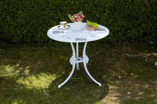 Image of BRISHI Cast Aluminium Garden Patio Seating Chair and Table Set for Balcony Outdoor Furniture with 1 Table and 2 Chair Set (White)