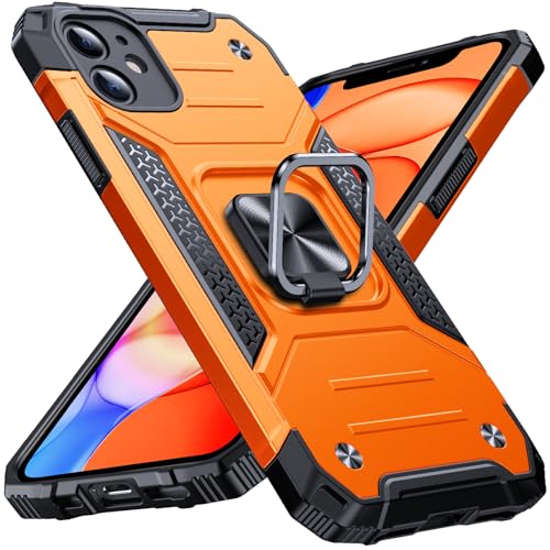 Image of Anqrp Heavy Duty Case for iPhone 11 Case with Enhanced Ring Holder Grip Stand, Military Grade Shockproof Rugged Drop Protective Silicone Hard Slim iPhone 11 Phone Case Cover,Orange