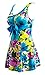 wantdo Women's Plus Size One Piece Swimsuit Floral Printed Swimdress Cover Up Skirtini Bathing Suit LakeBlueFlower 16-18